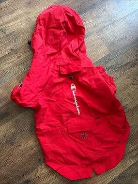 Large Champion Red Hooded Athletic Jacket with Back Script Logo for Dogs